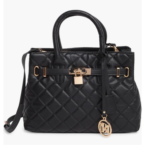 Badgley Mischka Diamond Quilt Faux Leather Bag with lock - Picture 3 of 12